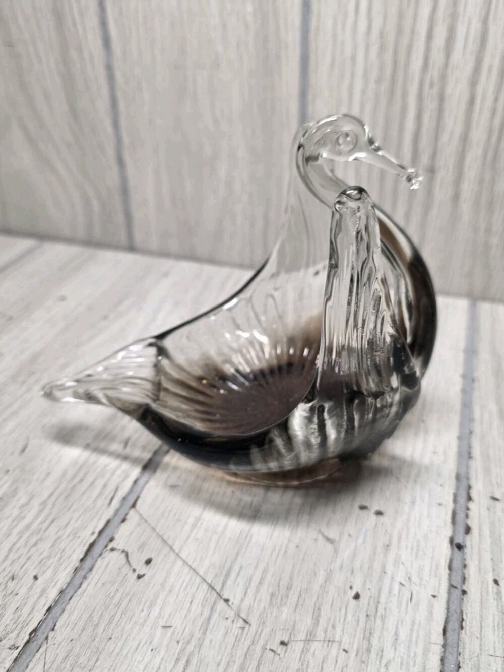 Vtg Smoke Glass Nesting Swan Trinket Dishes Figurines Ring Holder Jewlery Bird